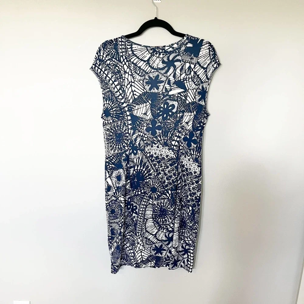 Tory Burch Blue Baltic Sea Dream Catcher Viscose V Neck Women's Cap Sleeve dress